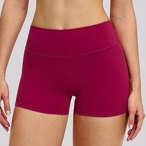 High Waist Yoga Shorts Women, Hip Lifting Compression Workout Shorts, Rose Red