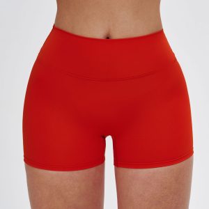 High Waist Yoga Shorts for Women, Buttery Soft Gym Workout Shorts, Red
