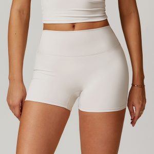 Womens High Waist Yoga Shorts, Tummy Control Compression Shorts, Off White