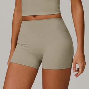 Womens High Waist Yoga Shorts, Stretchable Comfy Gym Shorts, Olive Green